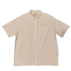 L.L. Bean Men's Size 2XLT XXL Tall Green-White Check Short Sleeve Button Down